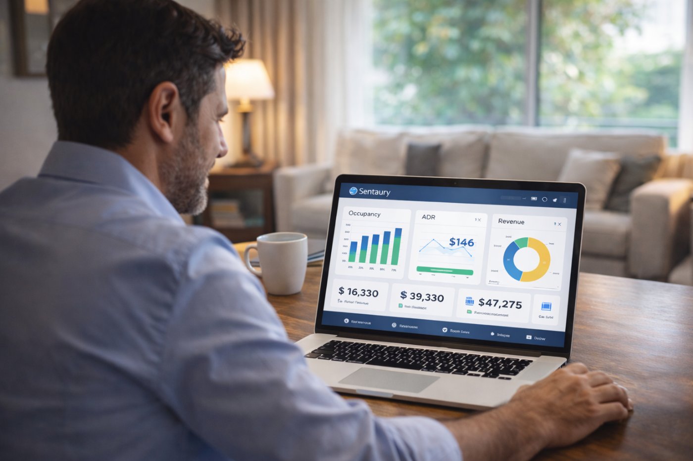 Hotelero analizando reportes de ocupación y costos