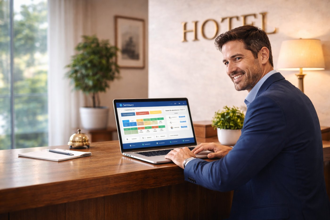 Indicadores clave de gestión hotelera en 2026 visualizados en un dashboard PMS moderno