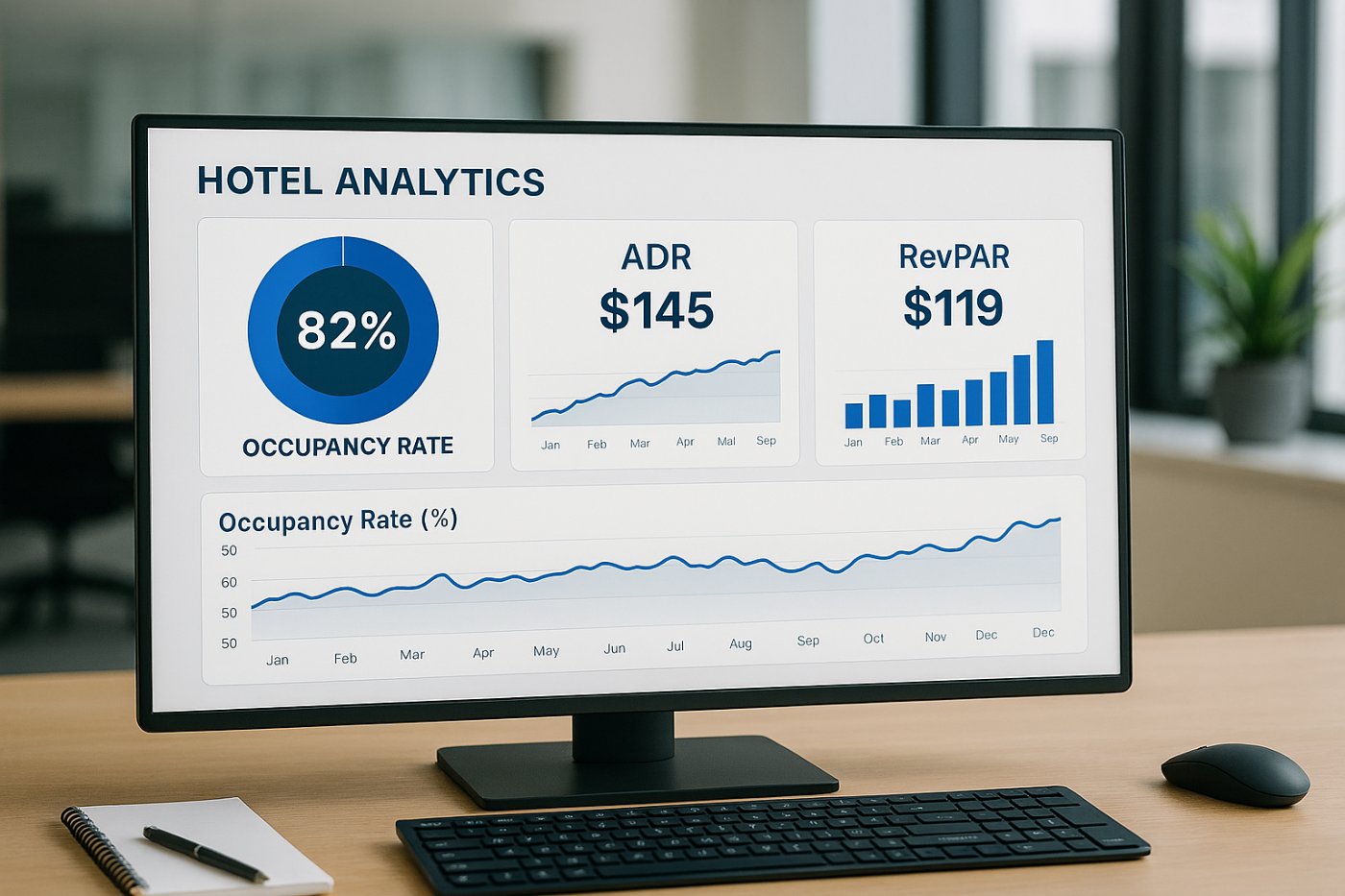 Un PMS con&nbsp;reportes automáticos, dashboards claros y métricas clave en tiempo real.&nbsp;&nbsp;